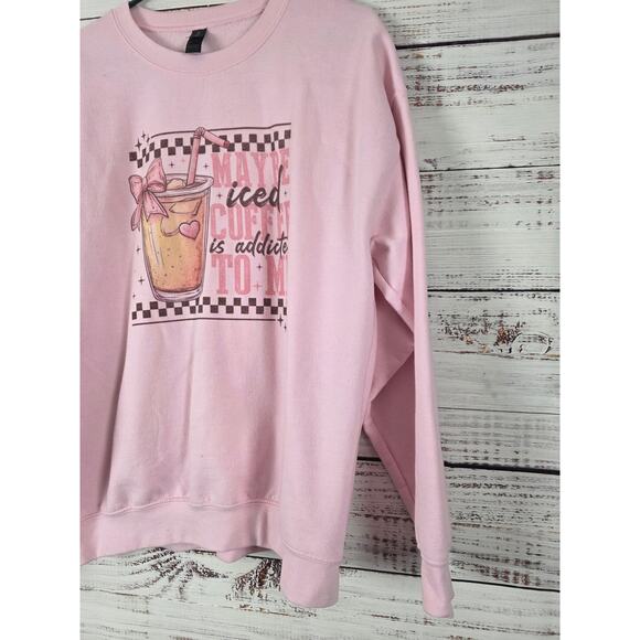 Gildan Heavy Blend Iced Coffee Sweatshirt L Womens Pink Long Sleeve Crew Neck - Picture 3 of 7